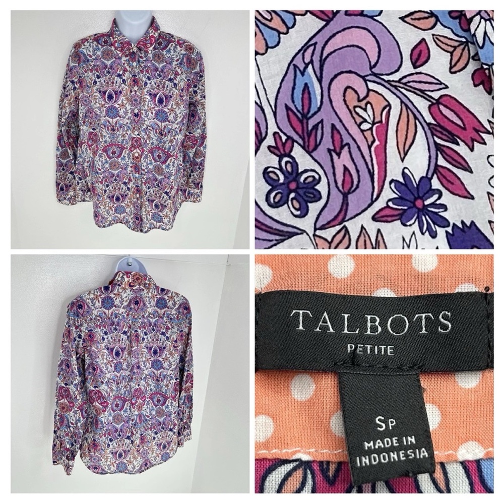 Talbots Petite Small SP Shirt‎ Paisley Floral Hippie Bohemian Party Office